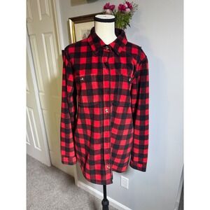 Time and Tru Gorpcore Womens XL Red Black Buffalo Plaid Fleece Shirt Jacket